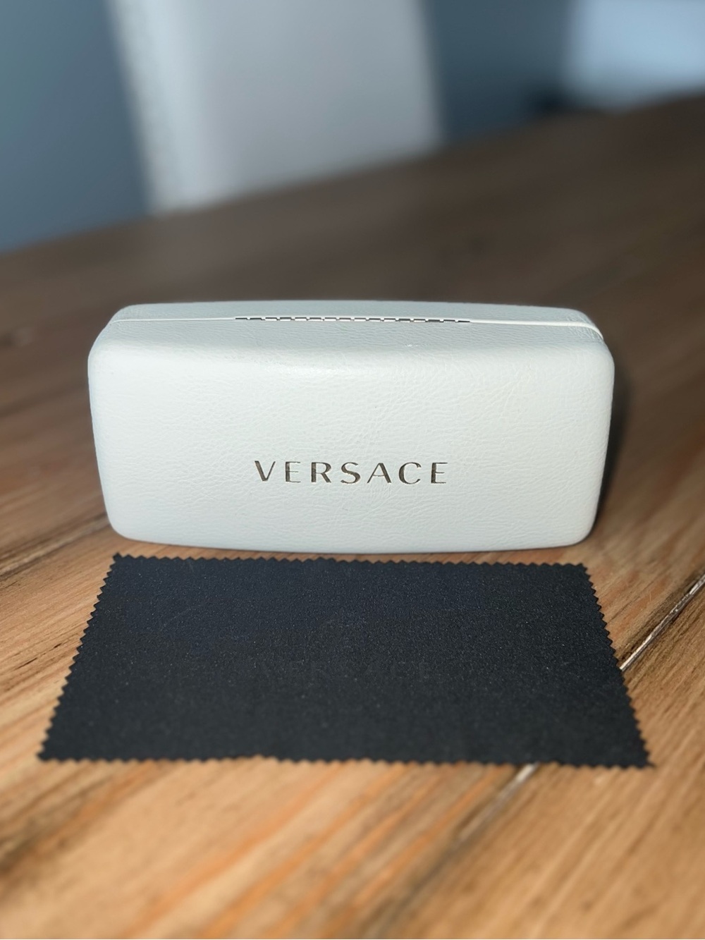 Versace Cream Eyewear Case with Black Cleaning Cloth - Sunglasses NOT included